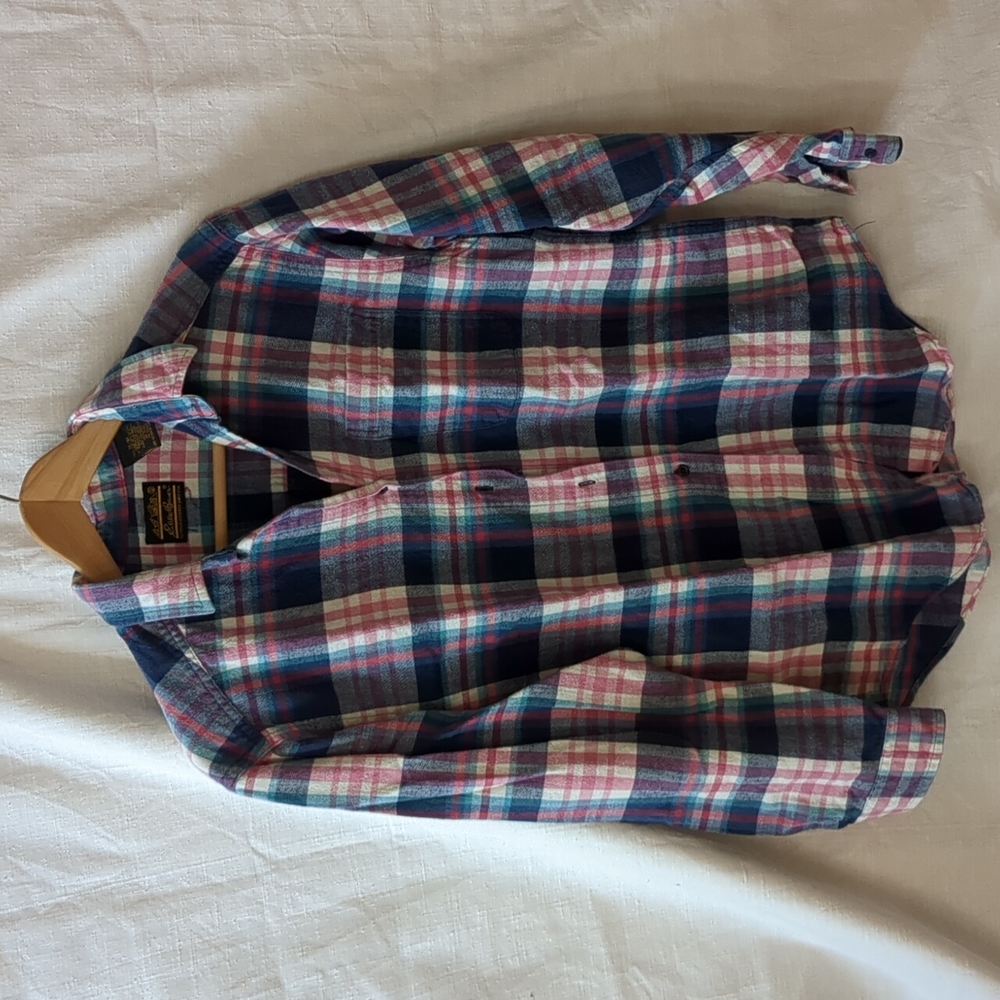 Eddie Bauer Shirt purple cotton Flannel Long Sleeve button up medium